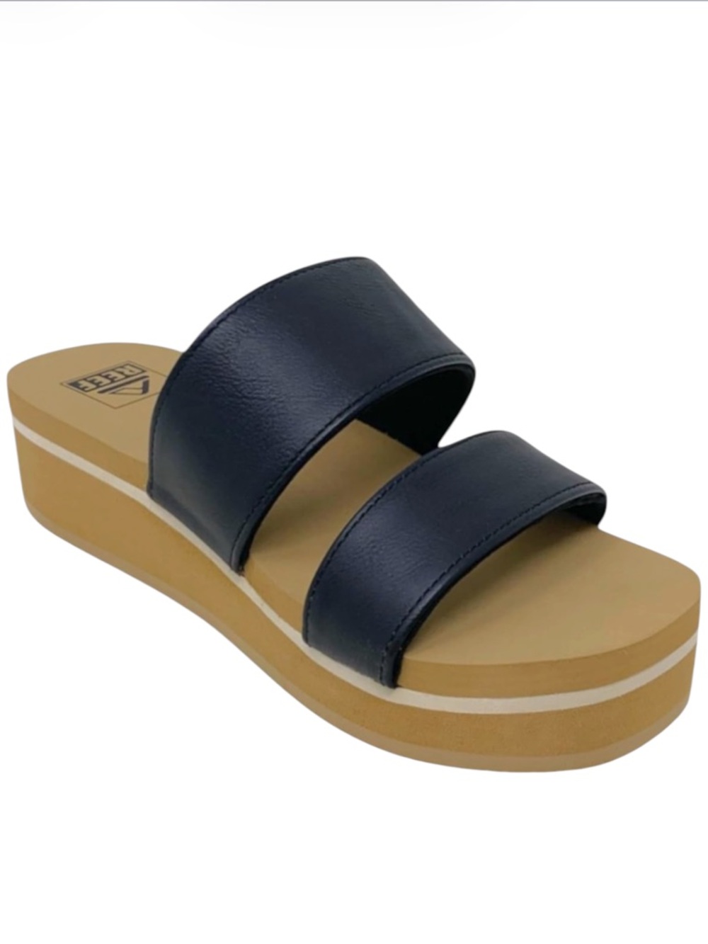 Reef Hali Hi 2 Bar Platform Black Sandals Size